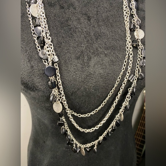 Layered Silver in Color and Beaded Necklace - Picture 3 of 5